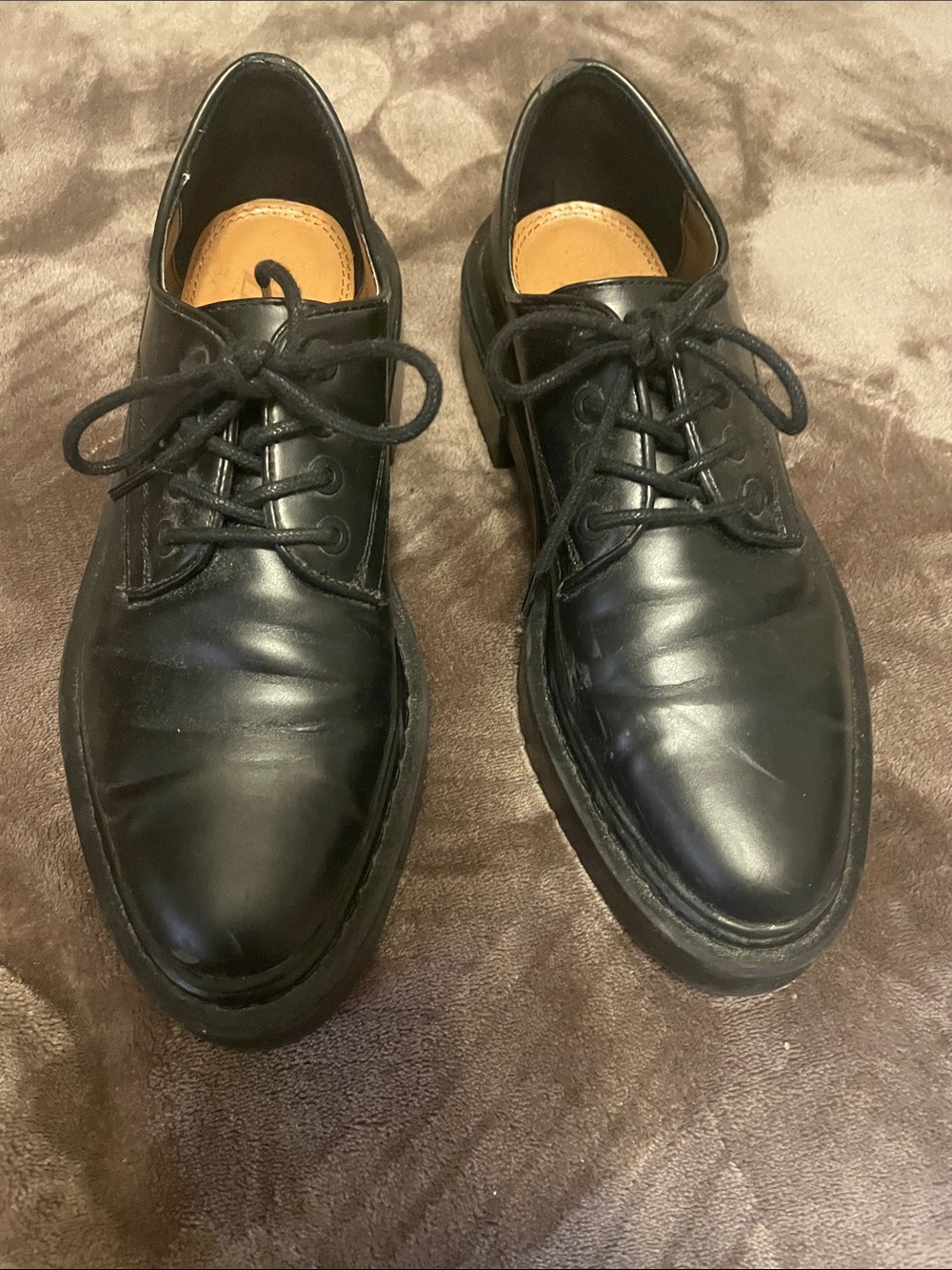 Zara Black Leather Platform Lace-Up Shoes